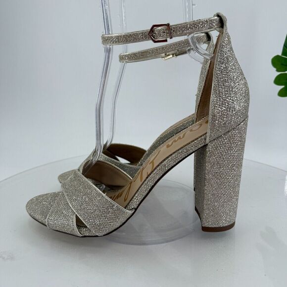 Sam Edelman Womens Yancy Heeled Ankle Strap Sandals Size 10 M Silver Shimmer - Picture 10 of 16